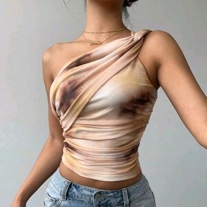 Aloruh Clothes For Women,Y2K Clothes,Women Y2K Sheer Tie Front Ruched Tie Dye